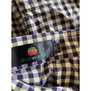 Doxwaod Green Purple Plaid Button up Polo Shirt Size L 54